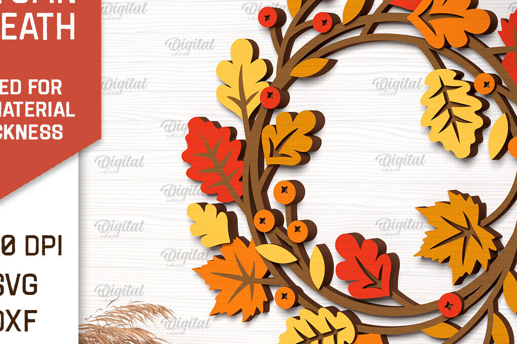 Intra απο ξύλο plywood 3mm-4mm πάχος Φθινοπωρινό στεφάνι με λέιζερ. Φθινοπωρινό στεφάνι Δίασταση 30x20 cm INTRAFABR-102964637