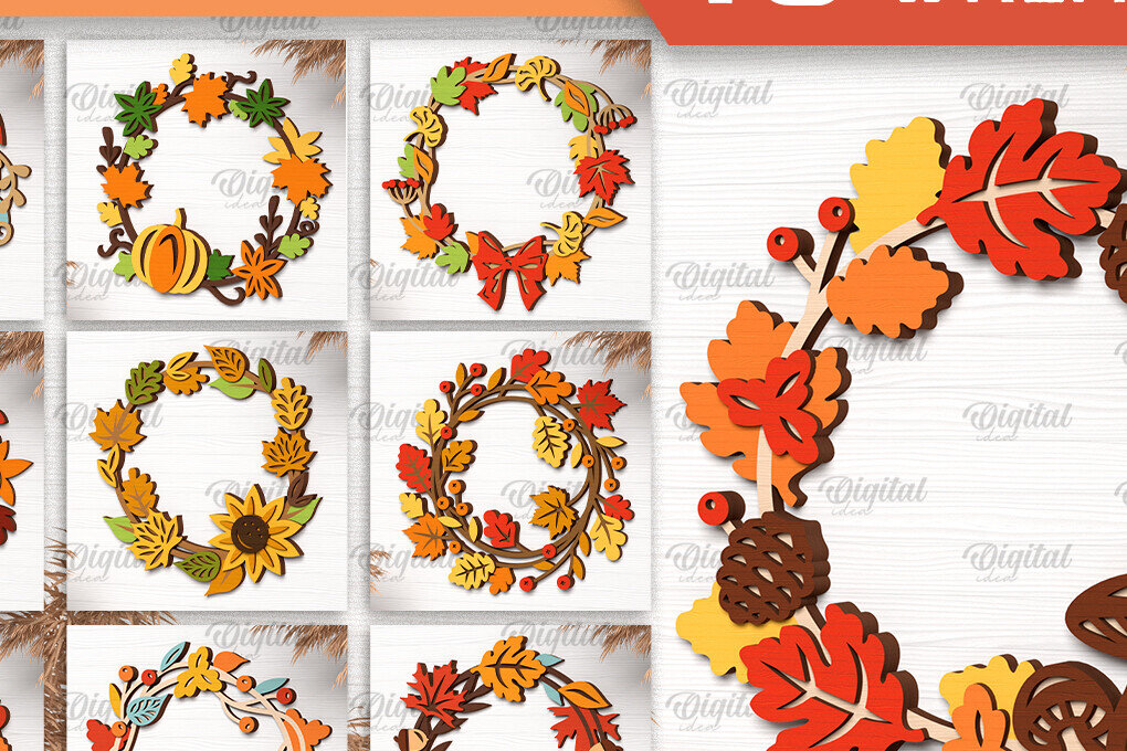 Intra απο ξύλο plywood 3mm-4mm πάχος Δέσμη κοπής με λέιζερ στεφάνια φθινοπώρου Δίασταση 30x20 cm INTRAFABR-102987445