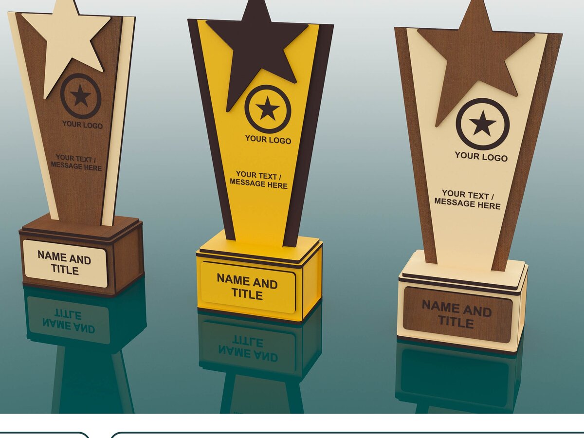 Σετ των 2 Intra απο ξύλο plywood 3mm-4mm πάχος Award Trophy , Wood Award Δίασταση 15x15 cm INTRAFABR-52603027