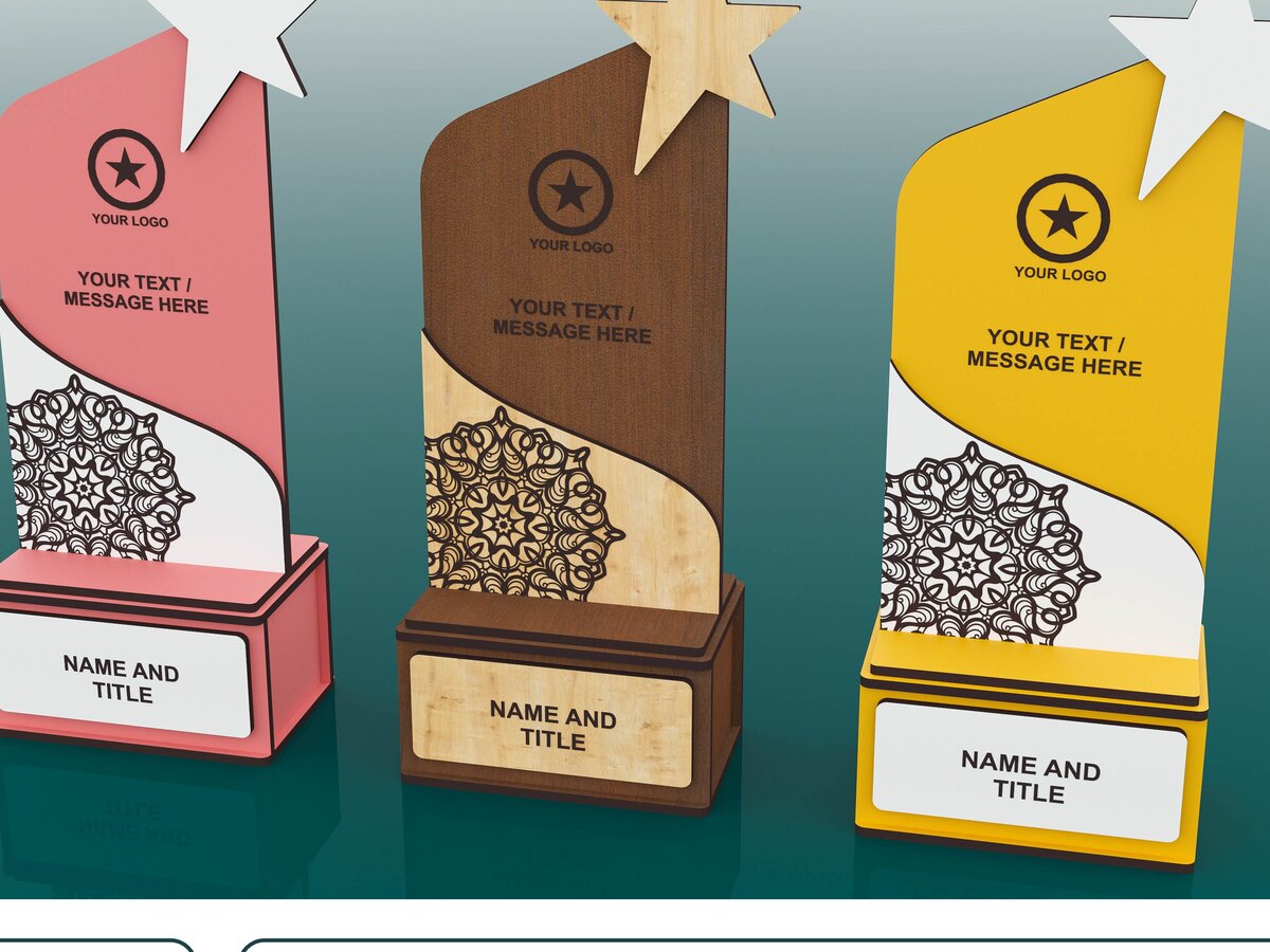Σετ των 2 Intra απο ξύλο plywood 3mm-4mm πάχος Award Trophy , Wood Award Δίασταση 15x15 cm INTRAFABR-52603549