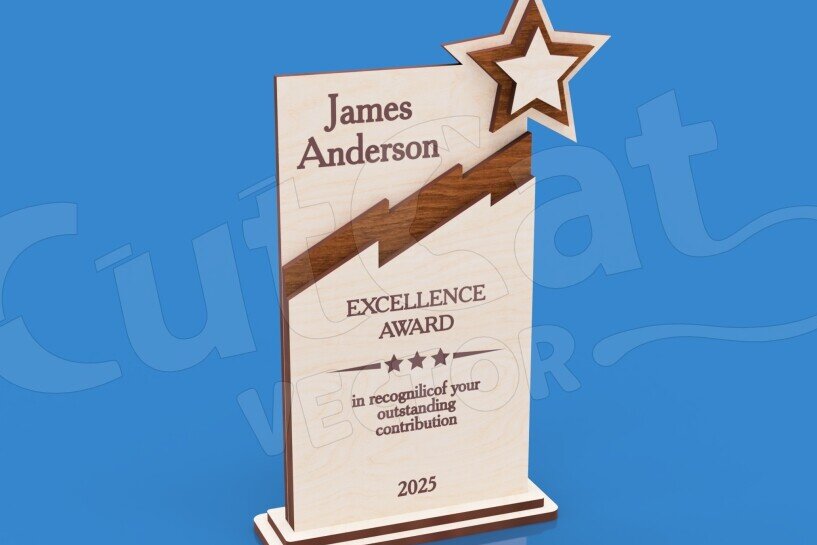 Intra απο ξύλο plywood 3mm-4mm πάχος Award Trophy Star Zigzag Δίασταση 30x20 cm INTRAFABR-123677253