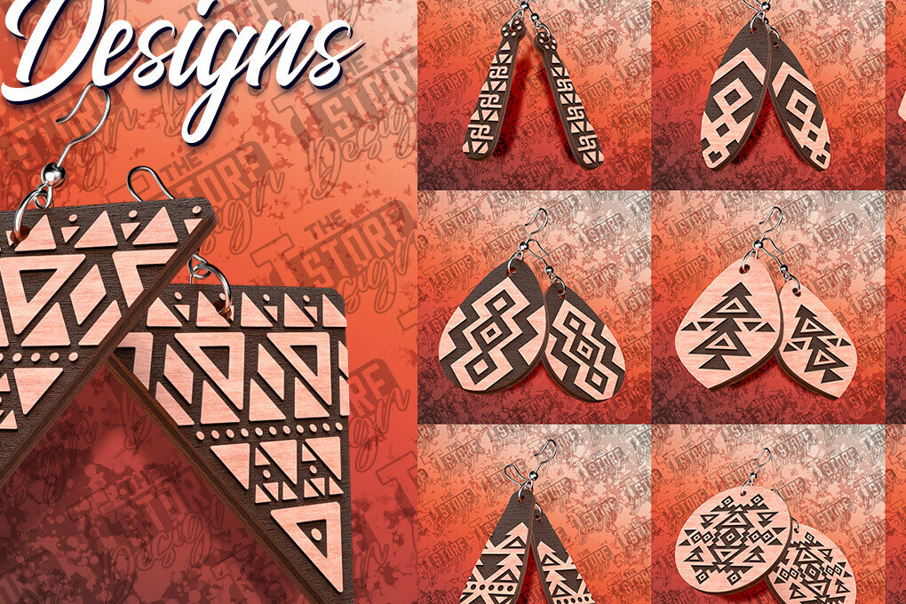 Σετ των 3 Intra απο ξύλο plywood 3mm-4mm πάχος Σκουλαρίκια Aztec Δίασταση 3x3 cm INTRAFABR-78991402