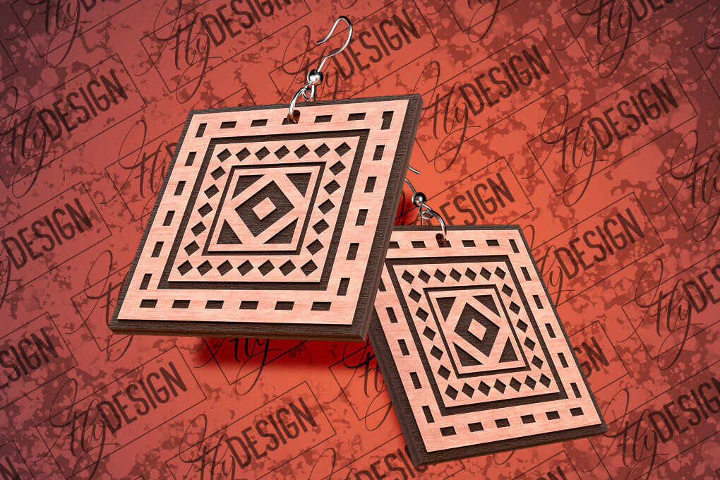 Σετ των 3 Intra απο ξύλο plywood 3mm-4mm πάχος Σκουλαρίκια Aztec Δίασταση 3x3 cm INTRAFABR-79292889