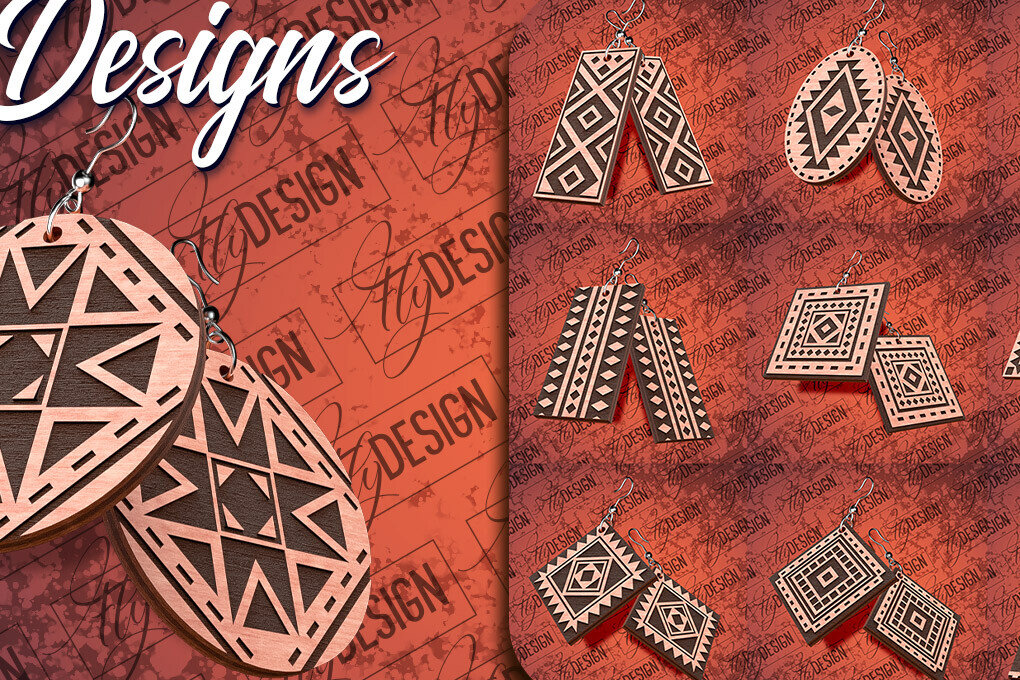 Σετ των 3 Intra απο ξύλο plywood 3mm-4mm πάχος Σκουλαρίκια Aztec Δίασταση 3x3 cm INTRAFABR-79293018