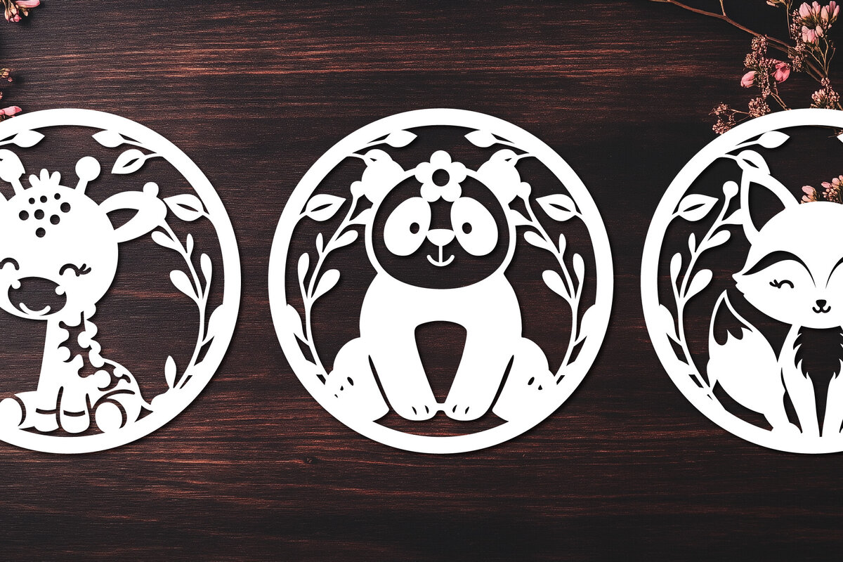 Σετ των 3 Intra απο ξύλο plywood 3mm-4mm πάχος Στρογγυλά κομμένα στολίδια Baby Animals Δίασταση 8x8 cm INTRAFABR-123618782