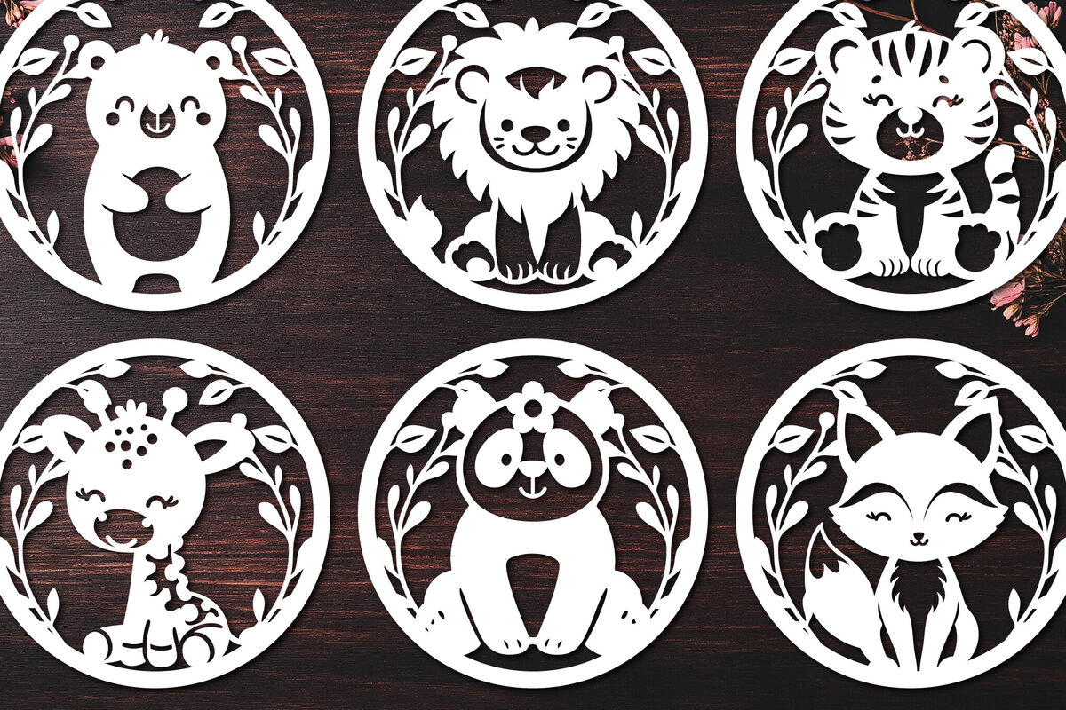 Σετ των 3 Intra απο ξύλο plywood 3mm-4mm πάχος Στρογγυλά κομμένα στολίδια Baby Animals Δίασταση 8x8 cm INTRAFABR-123618790