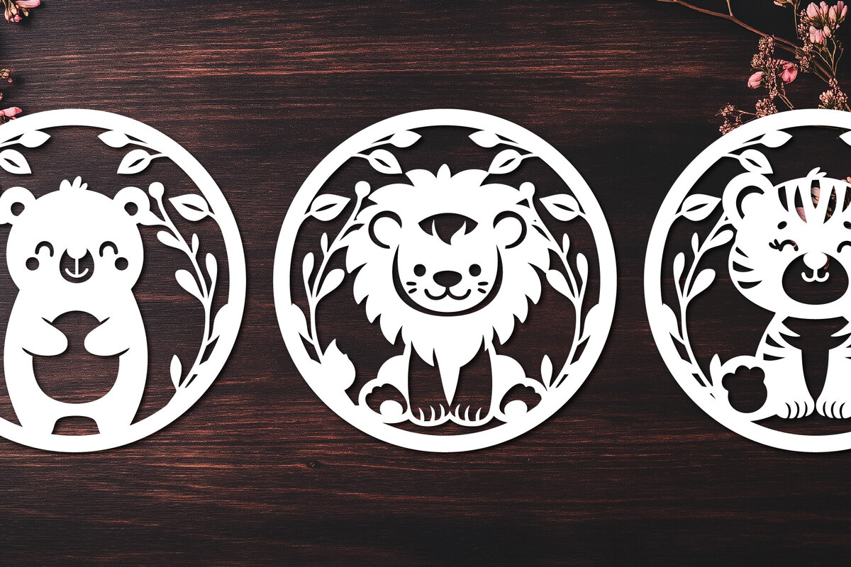 Σετ των 3 Intra απο ξύλο plywood 3mm-4mm πάχος Στρογγυλά κομμένα στολίδια Baby Animals Δίασταση 8x8 cm INTRAFABR-123618776