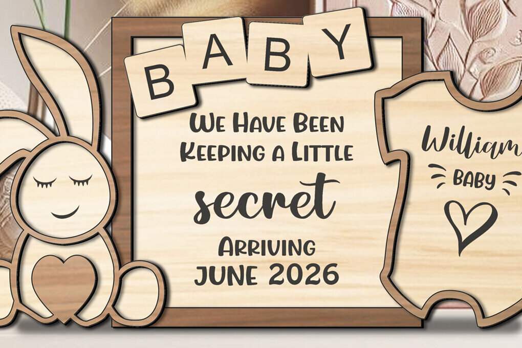 Intra απο ξύλο plywood 3mm-4mm πάχος Ανακοίνωση για το μωρό Surprise Sign Bunny Δίασταση 20x30 cm INTRAFABR-120580241