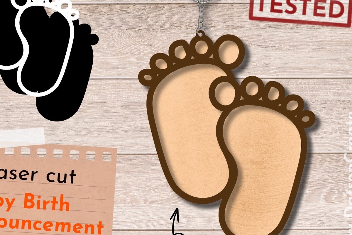 Σετ των 3 Intra απο ξύλο plywood 3mm-4mm πάχος Ανακοίνωση γέννησης Μπρελόκ, Μωρό Δίασταση 3x3 cm INTRAFABR-65283882