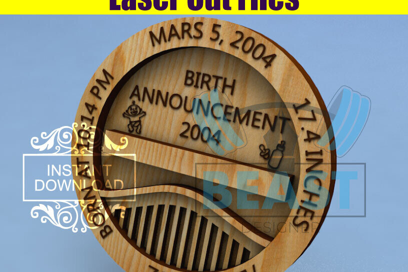 Σετ των 2 Intra απο ξύλο plywood 3mm-4mm πάχος κοπής με λέιζερ αναγγελία γέννησης μωρού Δίασταση 15x15 cm INTRAFABR-83749815