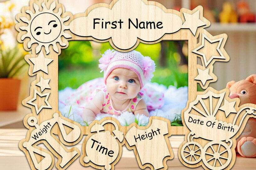 Intra απο ξύλο plywood 3mm-4mm πάχος Κορνίζα γέννησης μωρού Δίασταση 20x30 cm INTRAFABR-118661787