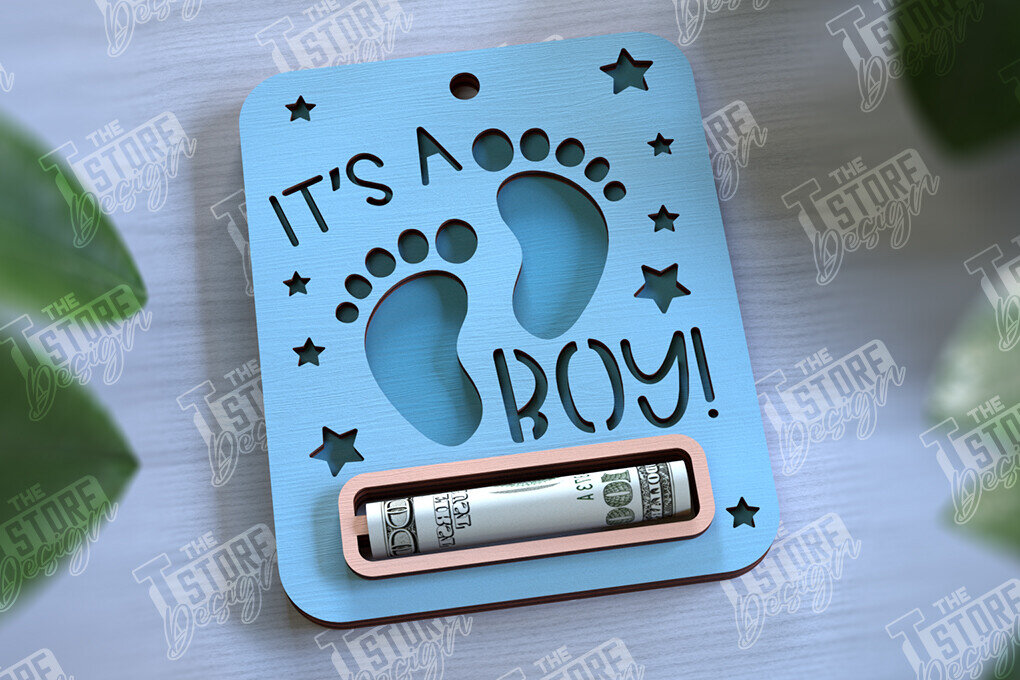 Σετ των 2 Intra απο ξύλο plywood 3mm-4mm πάχος Baby Boy Money Card | Ευχετήρια κάρτα |CNC Δίασταση 10x20 cm INTRAFABR-97158937