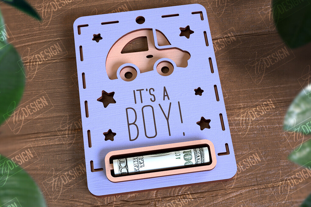 Σετ των 2 Intra απο ξύλο plywood 3mm-4mm πάχος Baby Boy Money Card | Ευχετήρια κάρτα |CNC Δίασταση 10x20 cm INTRAFABR-97155228