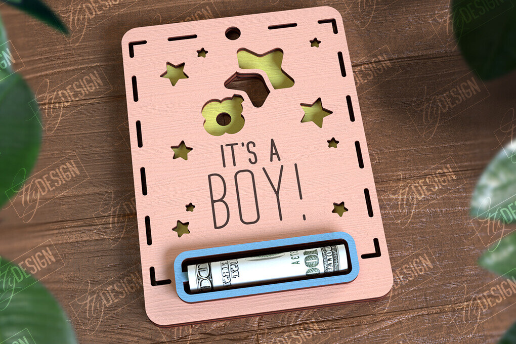 Σετ των 2 Intra απο ξύλο plywood 3mm-4mm πάχος Baby Boy Money Card | Ευχετήρια κάρτα |CNC Δίασταση 10x20 cm INTRAFABR-97155234