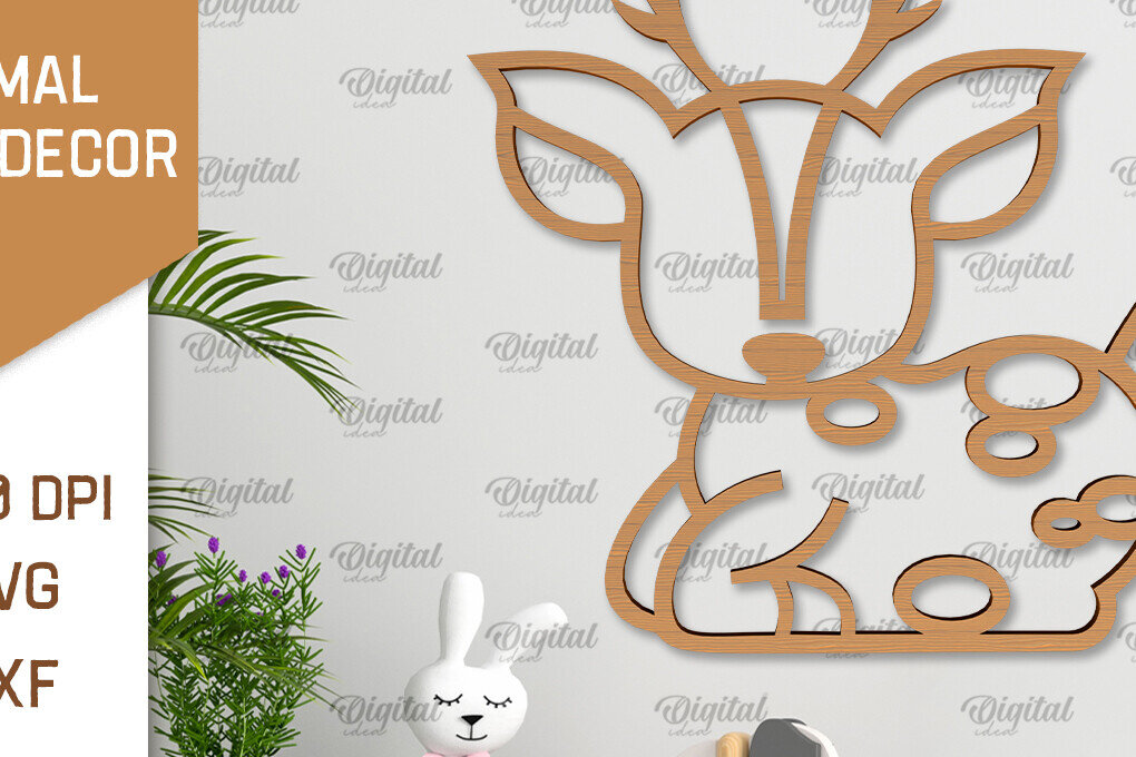 Σετ των 2 Intra απο ξύλο plywood 3mm-4mm πάχος Διακόσμηση τοίχου Baby Deer Cut  Δίασταση 30x20 cm INTRAFABR-102463766