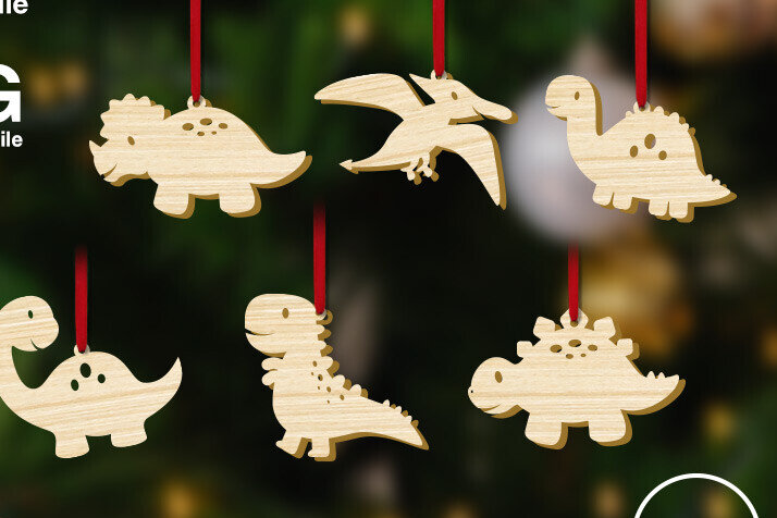 Σετ των 3 Intra απο ξύλο plywood 3mm-4mm πάχος Χριστουγεννιάτικων στολιδιών Baby Dinosaur Δίασταση 8x8 cm INTRAFABR-83801290