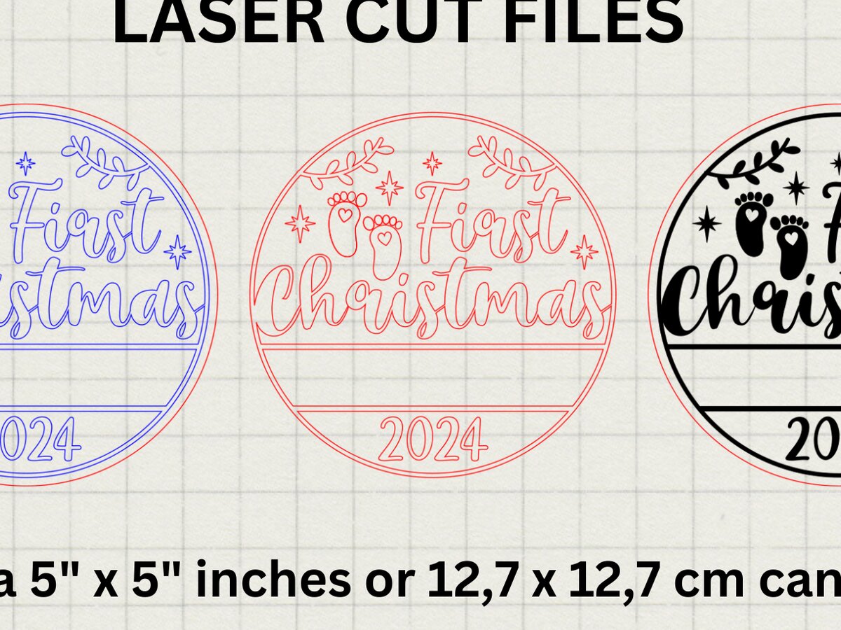 Σετ των 2 Intra απο ξύλο plywood 3mm-4mm πάχος Σημάδι Baby First Christmas 2024 Δίασταση 12x12 cm INTRAFABR-107367098