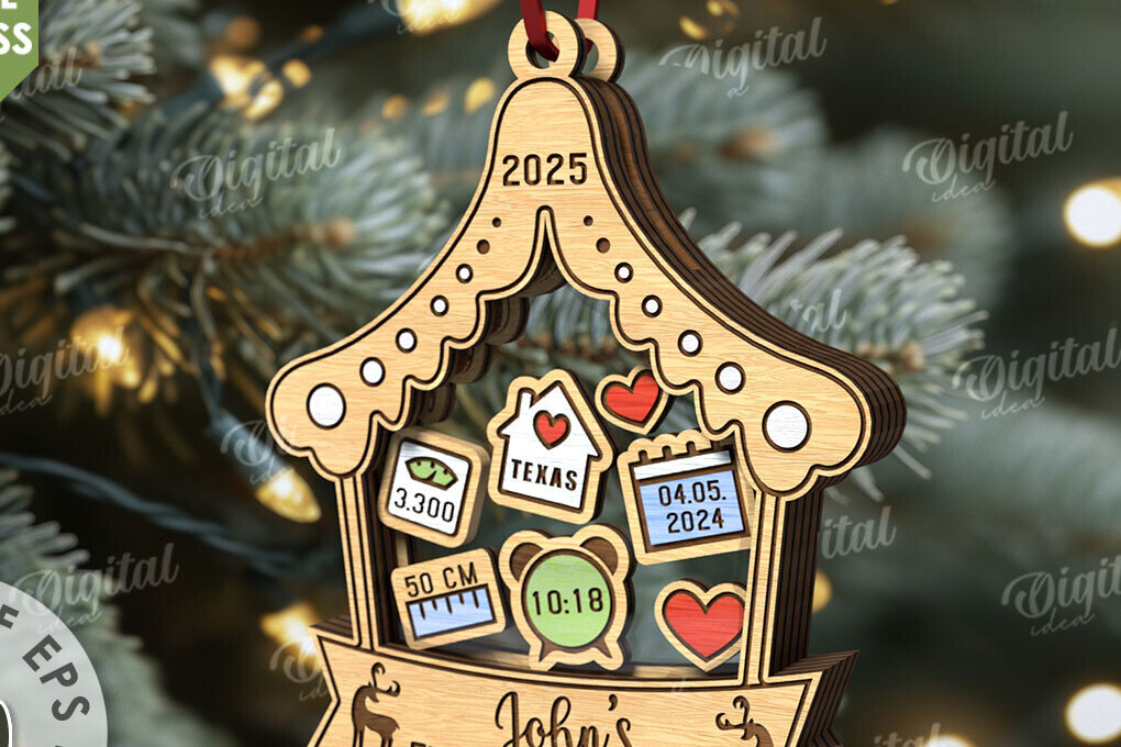 Σετ των 3 Intra απο ξύλο plywood 3mm-4mm πάχος Πρώτο χριστουγεννιάτικο στολίδι μωρού με λέιζερ Δίασταση 8x8 cm INTRAFABR-110676108