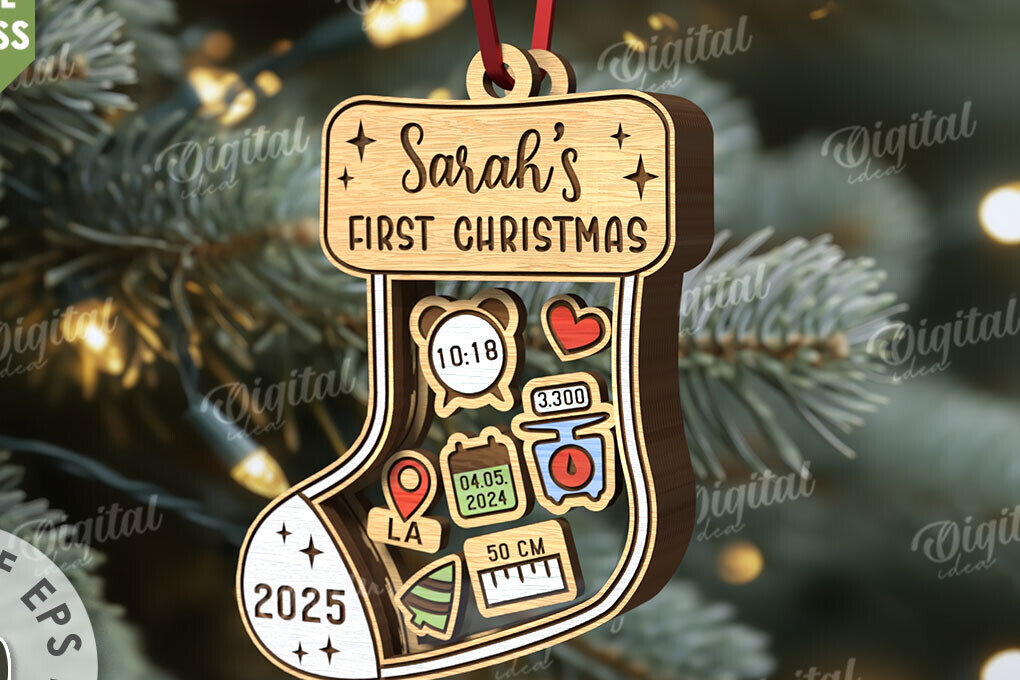 Σετ των 3 Intra απο ξύλο plywood 3mm-4mm πάχος Πρώτο χριστουγεννιάτικο στολίδι μωρού με λέιζερ Δίασταση 8x8 cm INTRAFABR-110676228