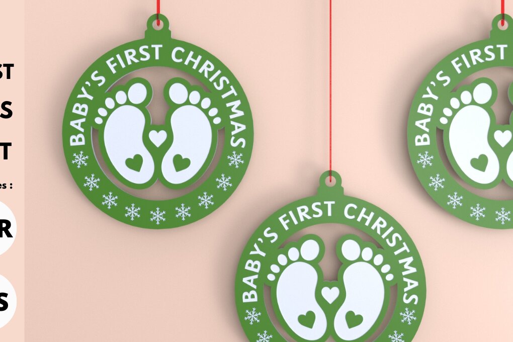 Σετ των 3 Intra απο ξύλο plywood 3mm-4mm πάχος Πρώτο χριστουγεννιάτικο στολίδι μωρού με λέιζερ Δίασταση 8x8 cm INTRAFABR-80186623