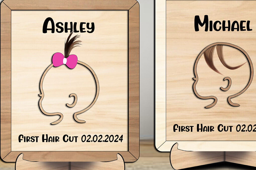 Σετ των 3 Intra απο ξύλο plywood 3mm-4mm πάχος Baby First Hair Cut Frame Sign  Δίασταση 7x7 cm INTRAFABR-105812144