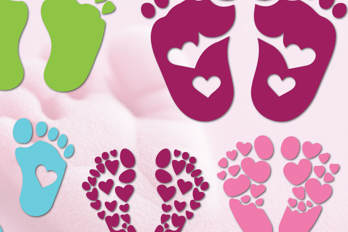 Σετ των 3 Intra απο ξύλο plywood 3mm-4mm πάχος Baby Footprint with Hearts Δίασταση 4x4 cm INTRAFABR-104620637