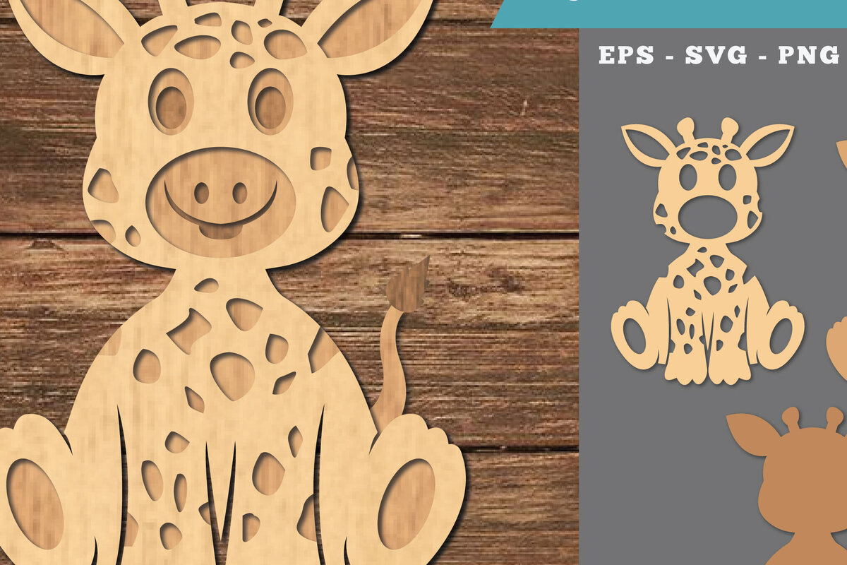 Σετ των 2 Intra απο ξύλο plywood 3mm-4mm πάχος Baby Giraffe 3D Δίασταση 15x15 cm INTRAFABR-107204346