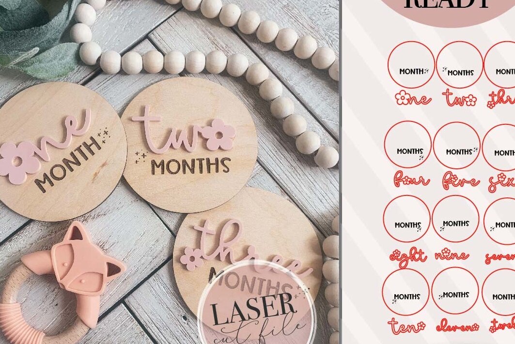 Σετ των 3 Intra απο ξύλο plywood 3mm-4mm πάχος Baby Girl Milestone Δίασταση 4x4 cm INTRAFABR-75317137