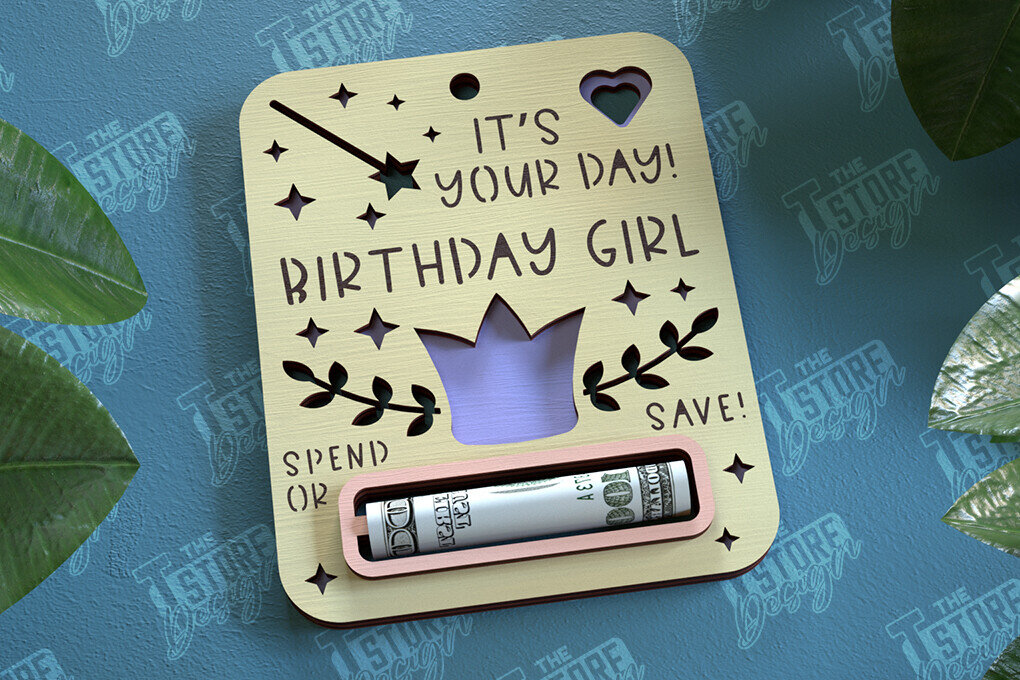 Σετ των 2 Intra απο ξύλο plywood 3mm-4mm πάχος Μωρό κορίτσι Χρηματική Κάρτα | Ευχετήρια κάρτα|CNC Δίασταση 10x20 cm INTRAFABR-97158362