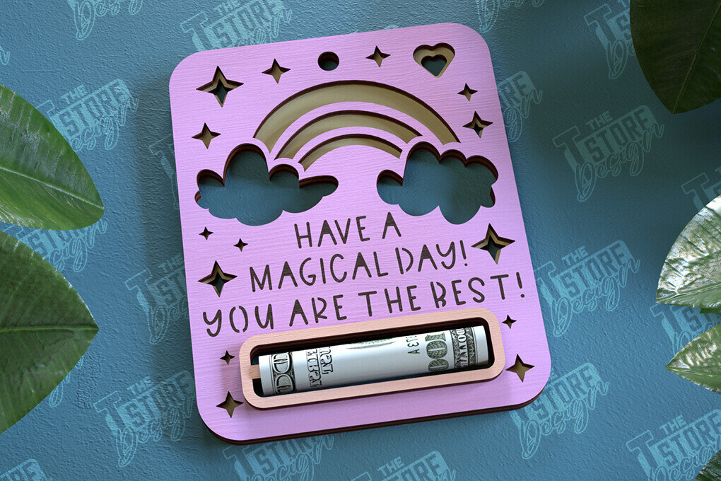 Σετ των 2 Intra απο ξύλο plywood 3mm-4mm πάχος Μωρό κορίτσι Χρηματική Κάρτα | Ευχετήρια κάρτα|CNC Δίασταση 10x20 cm INTRAFABR-97158388