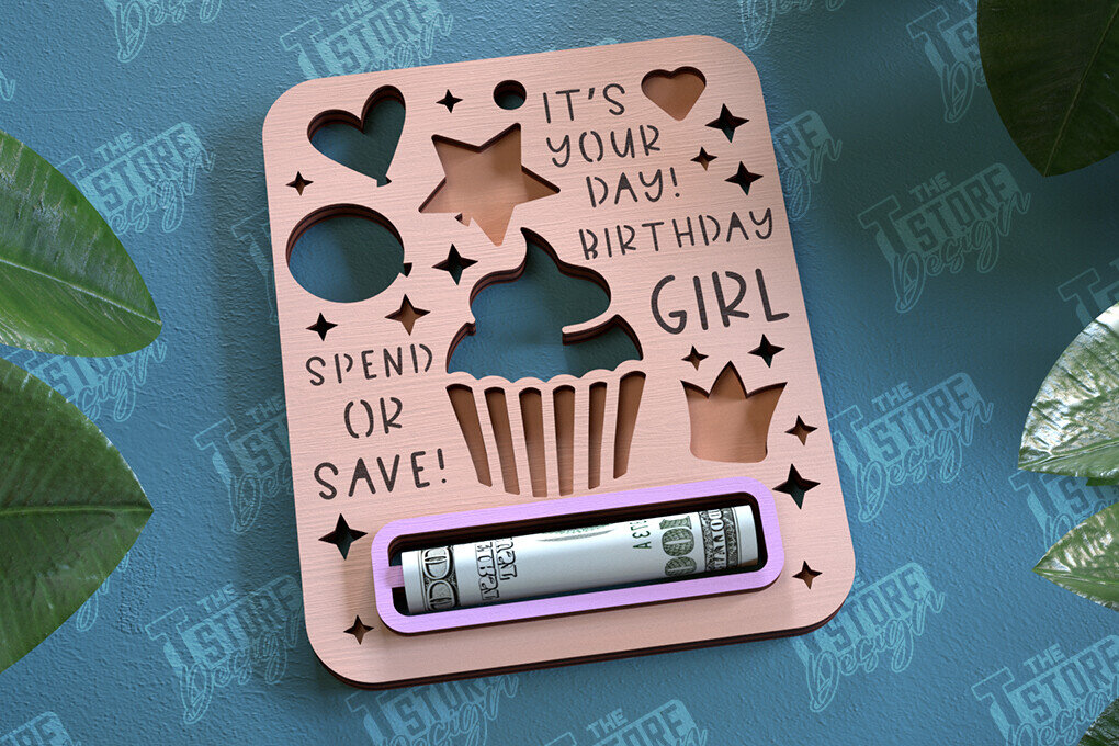 Σετ των 2 Intra απο ξύλο plywood 3mm-4mm πάχος Μωρό κορίτσι Χρηματική Κάρτα | Ευχετήρια κάρτα|CNC Δίασταση 10x20 cm INTRAFABR-97158401