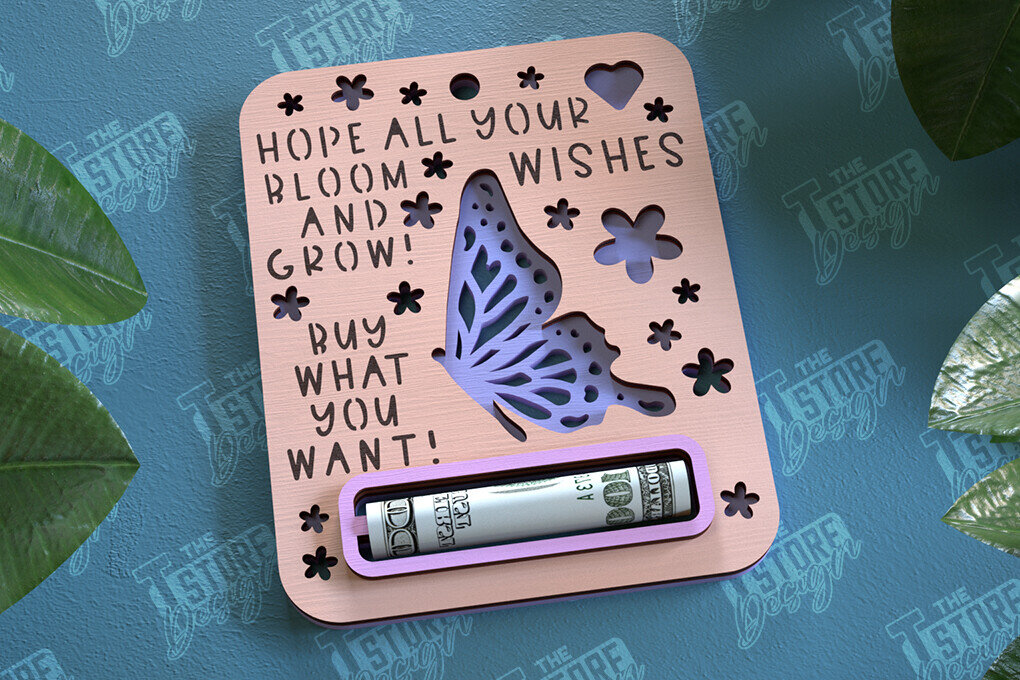 Σετ των 2 Intra απο ξύλο plywood 3mm-4mm πάχος Μωρό κορίτσι Χρηματική Κάρτα | Ευχετήρια κάρτα|CNC Δίασταση 10x20 cm INTRAFABR-97158406