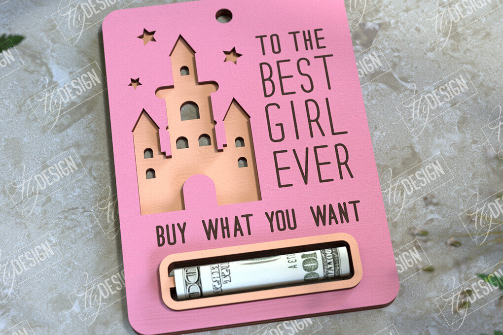 Σετ των 2 Intra απο ξύλο plywood 3mm-4mm πάχος Μωρό κορίτσι Χρηματική Κάρτα | Ευχετήρια κάρτα|CNC Δίασταση 10x20 cm INTRAFABR-97156779