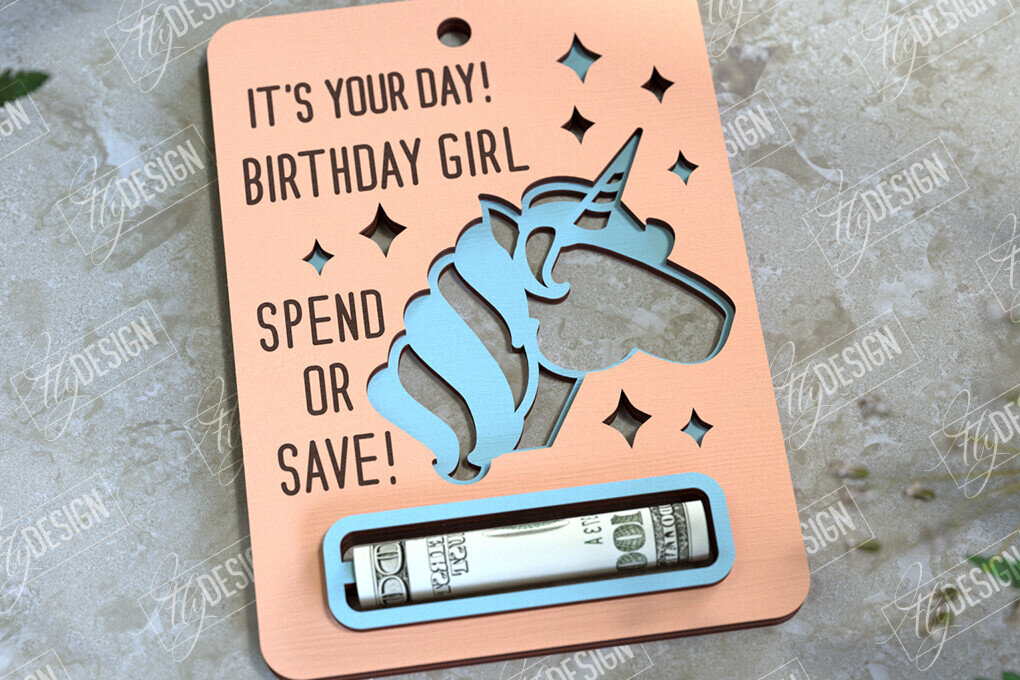 Σετ των 2 Intra απο ξύλο plywood 3mm-4mm πάχος Μωρό κορίτσι Χρηματική Κάρτα | Ευχετήρια κάρτα|CNC Δίασταση 10x20 cm INTRAFABR-97156785