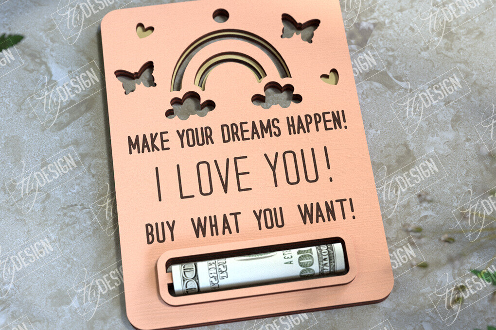 Σετ των 2 Intra απο ξύλο plywood 3mm-4mm πάχος Μωρό κορίτσι Χρηματική Κάρτα | Ευχετήρια κάρτα|CNC Δίασταση 10x20 cm INTRAFABR-97156795