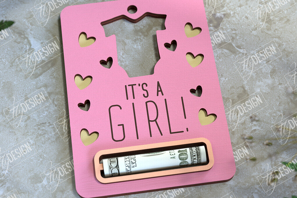 Σετ των 2 Intra απο ξύλο plywood 3mm-4mm πάχος Μωρό κορίτσι Χρηματική Κάρτα | Ευχετήρια κάρτα|CNC Δίασταση 10x20 cm INTRAFABR-97156816