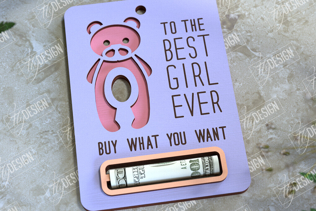 Σετ των 2 Intra απο ξύλο plywood 3mm-4mm πάχος Μωρό κορίτσι Χρηματική Κάρτα | Ευχετήρια κάρτα|CNC Δίασταση 10x20 cm INTRAFABR-97156837