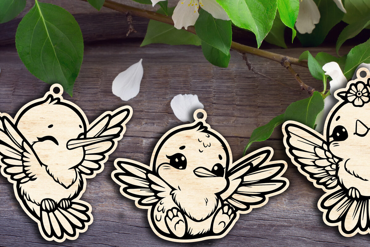 Σετ των 3 Intra απο ξύλο plywood 3mm-4mm πάχος Στολίδια για μωρά κολιμπρί Δίασταση 8x8 cm INTRAFABR-95378888