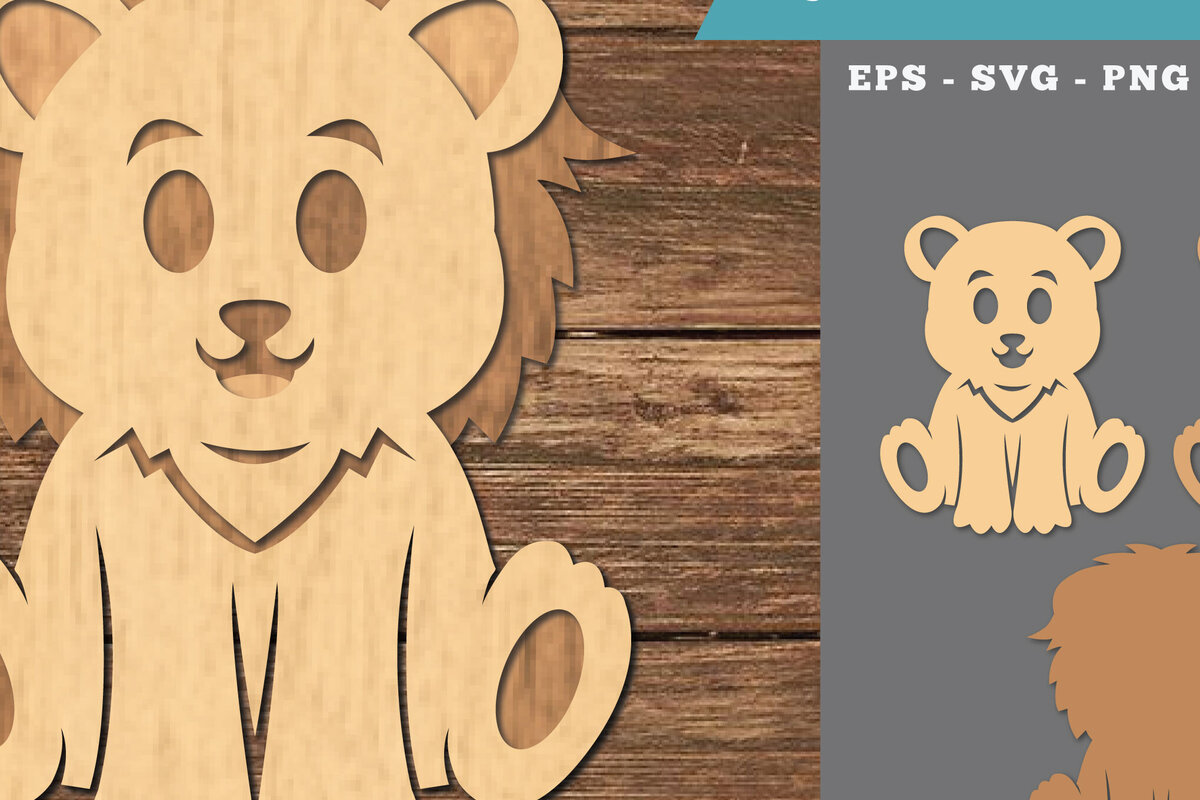 Σετ των 2 Intra απο ξύλο plywood 3mm-4mm πάχος Baby Lion 3D Δίασταση 15x15 cm INTRAFABR-107205540