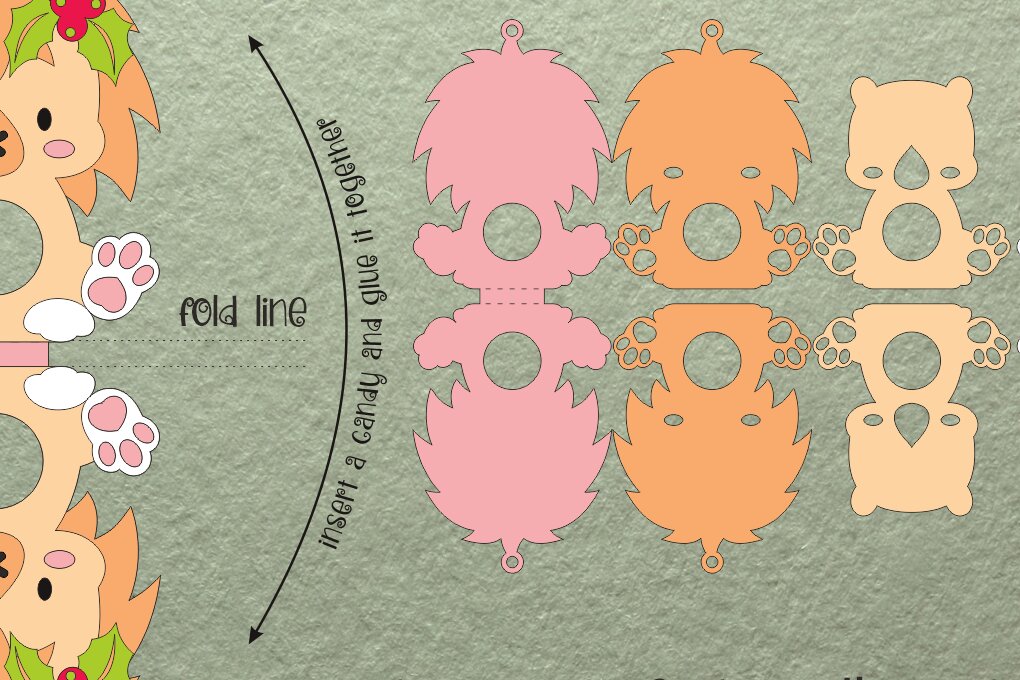 Σετ των 3 Intra απο ξύλο plywood 3mm-4mm πάχος Baby Lion | ChristmasCandy Holder Δίασταση 8x8 cm INTRAFABR-106986897