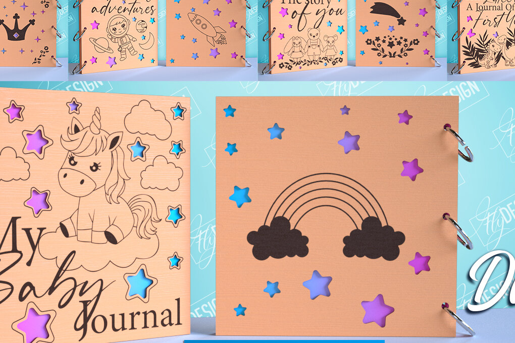 Σετ των 2 Intra απο ξύλο plywood 3mm-4mm πάχος με εξώφυλλο βιβλίου μνήμης μωρού Δίασταση 15x15 cm INTRAFABR-99492613