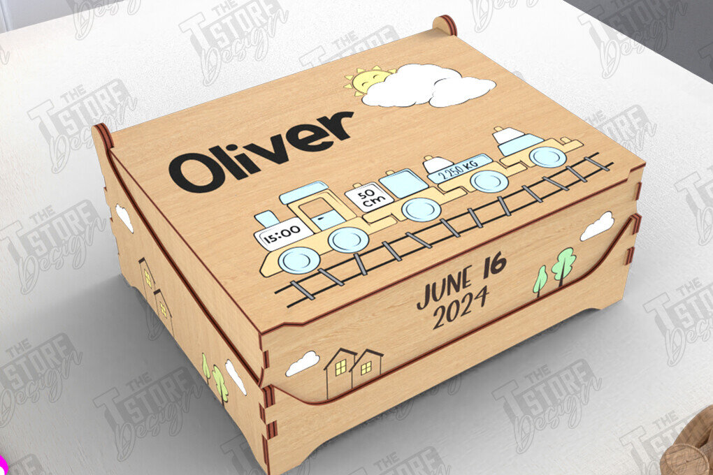 Σετ των 3 Intra απο ξύλο plywood 3mm-4mm πάχος Baby Memory Box | Προσωποποιημένο κουτί | CNC Δίασταση 10x10 cm INTRAFABR-113933891