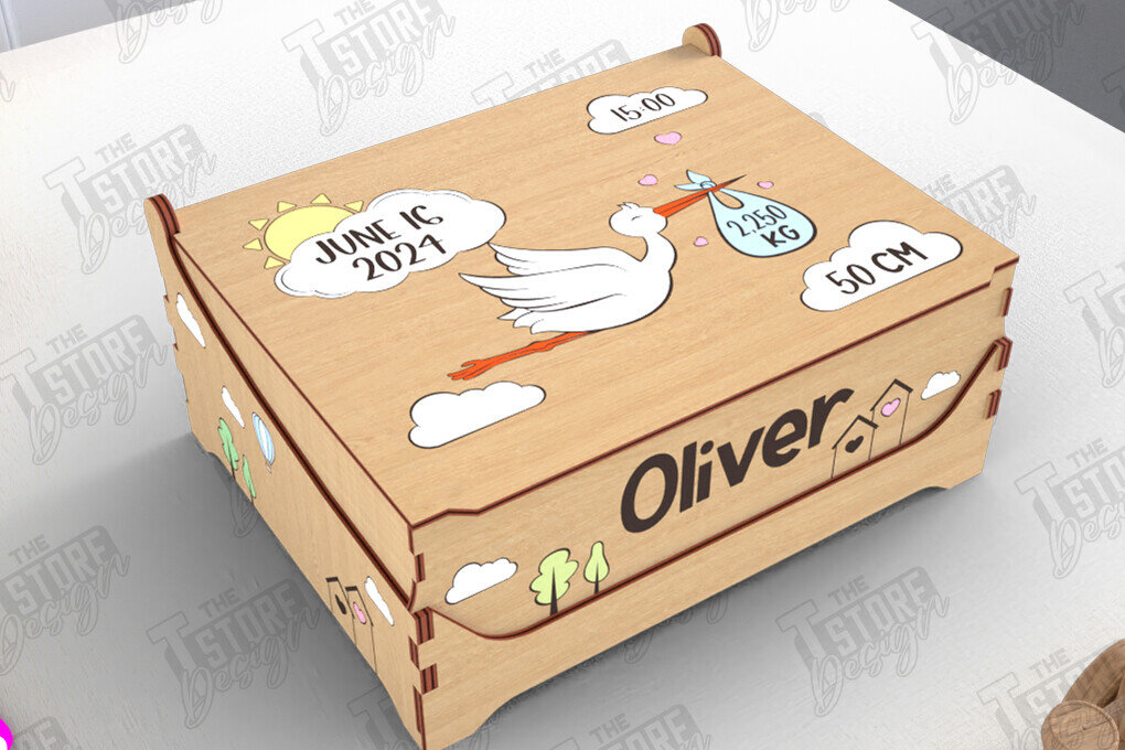 Σετ των 3 Intra απο ξύλο plywood 3mm-4mm πάχος Baby Memory Box | Προσωποποιημένο κουτί | CNC Δίασταση 10x10 cm INTRAFABR-113933907