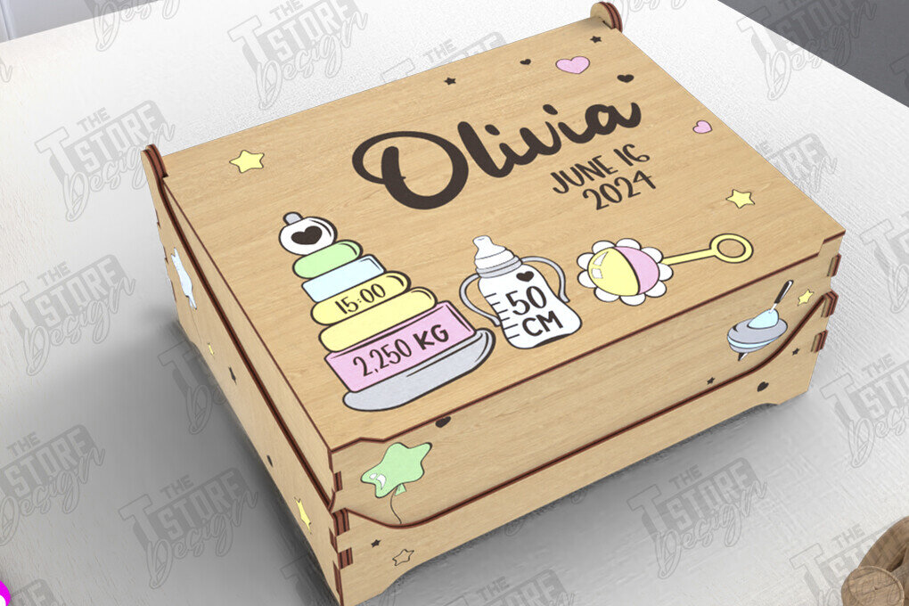 Σετ των 3 Intra απο ξύλο plywood 3mm-4mm πάχος Baby Memory Box | Προσωποποιημένο κουτί | CNC Δίασταση 10x10 cm INTRAFABR-113933911