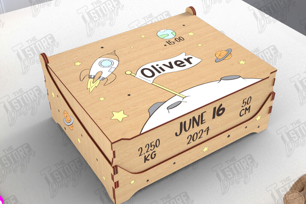 Σετ των 3 Intra απο ξύλο plywood 3mm-4mm πάχος Baby Memory Box | Προσωποποιημένο κουτί | CNC Δίασταση 10x10 cm INTRAFABR-113933926