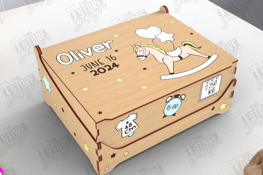 Σετ των 3 Intra απο ξύλο plywood 3mm-4mm πάχος Baby Memory Box | Προσωποποιημένο κουτί | CNC Δίασταση 10x10 cm INTRAFABR-113933930