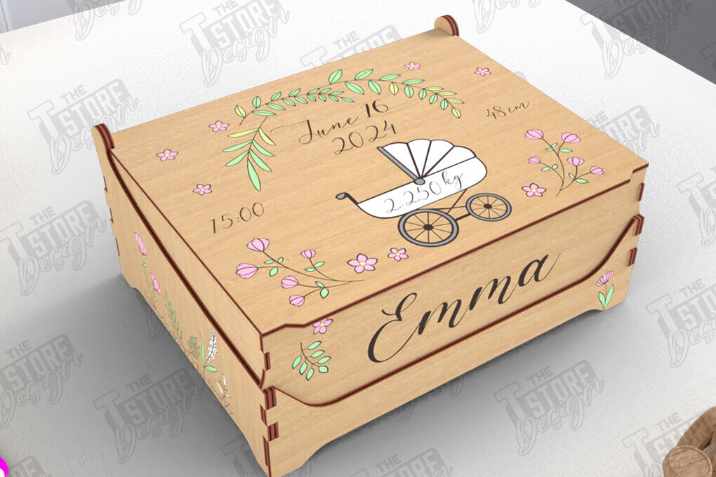 Σετ των 3 Intra απο ξύλο plywood 3mm-4mm πάχος Baby Memory Box | Προσωποποιημένο κουτί | CNC Δίασταση 10x10 cm INTRAFABR-113933934