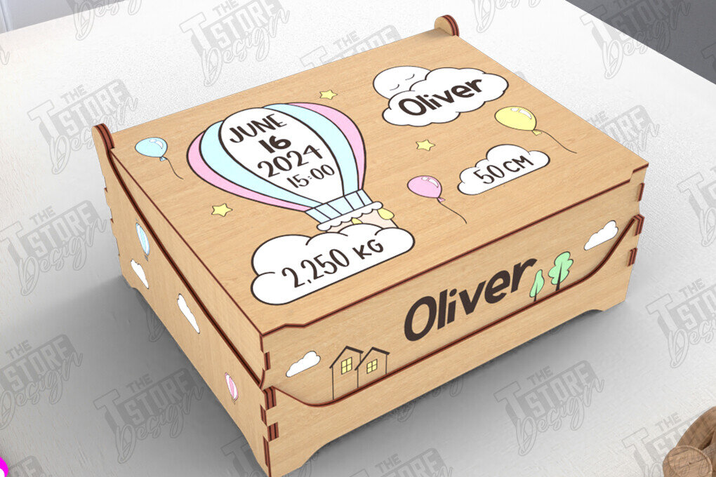 Σετ των 3 Intra απο ξύλο plywood 3mm-4mm πάχος Baby Memory Box | Προσωποποιημένο κουτί | CNC Δίασταση 10x10 cm INTRAFABR-113933937