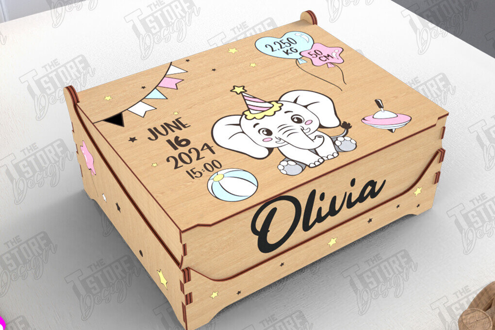 Σετ των 3 Intra απο ξύλο plywood 3mm-4mm πάχος Baby Memory Box | Προσωποποιημένο κουτί | CNC Δίασταση 10x10 cm INTRAFABR-113933942