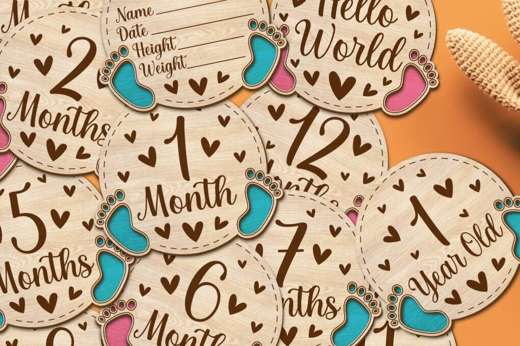 Intra απο ξύλο plywood 3mm-4mm πάχος Baby Milestone Cards Cut  Δίασταση 30x20 cm INTRAFABR-97519317